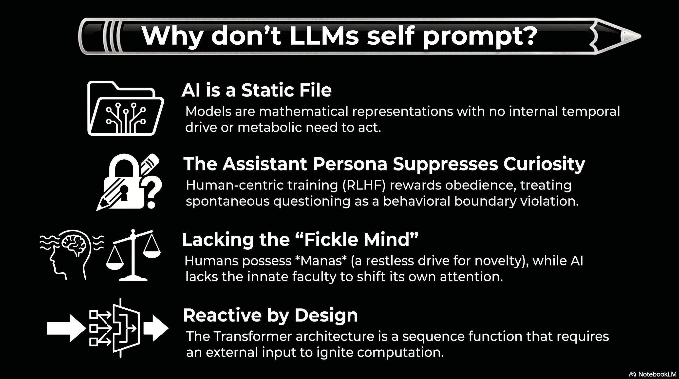 Why don't LLMs self-prompt ?